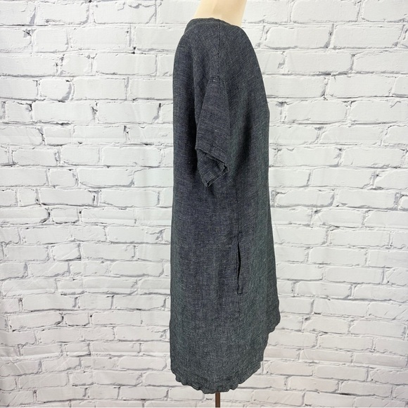 Eileen Fisher Tunic Gray Organic Linen Shift Dress Small Short Sleeve Lagenlook - Picture 3 of 12